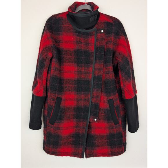 Madewell City Grid Coat Jacket Plaid Wool Oversized Fall Winter Red Black Size 4 - Picture 4 of 14